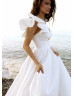 White Satin Open Back Asymmetrical Wedding Dress